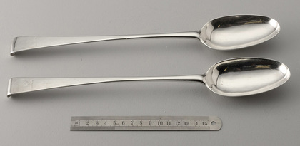 Pair of George III Irish Silver Hook-End Basting Spoons